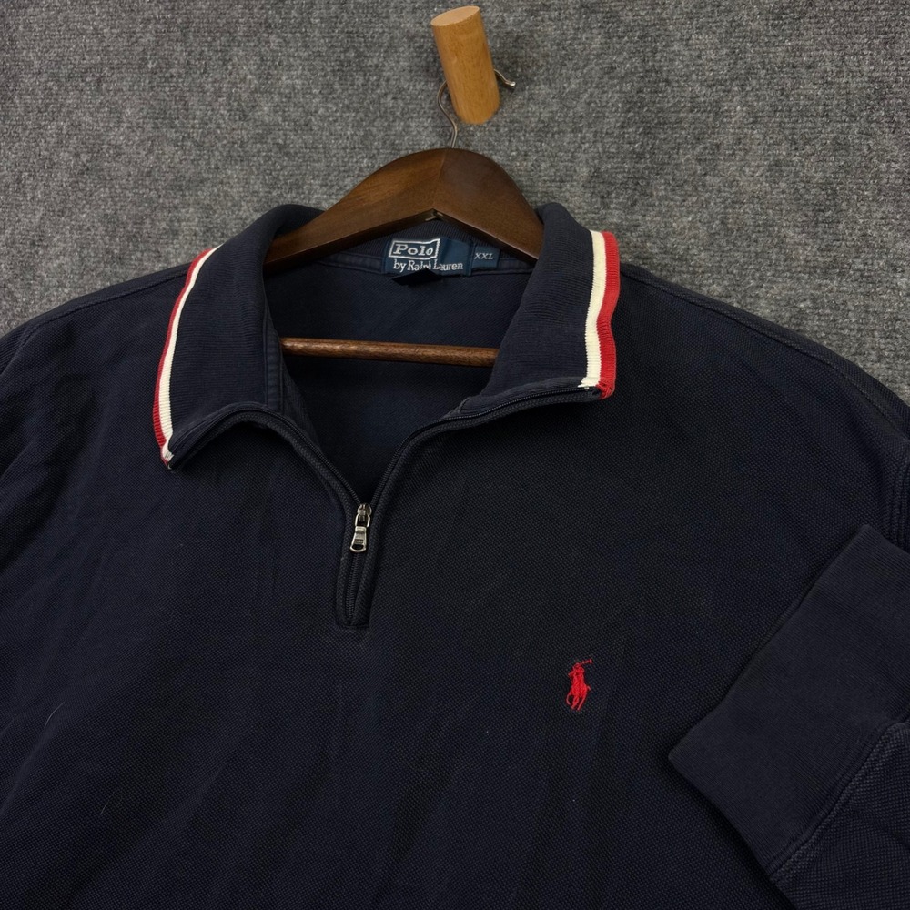 Polo Ralph Lauren Quarter Zip Pullover Mens XXL Navy Blue Tipped Collar Pique